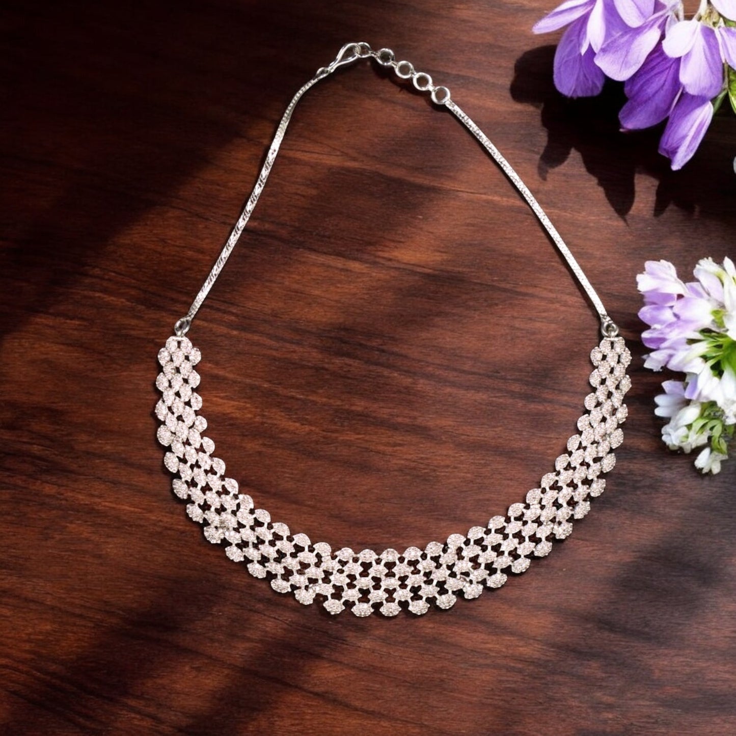 Silvery Dhanashree American Diamond Necklace set