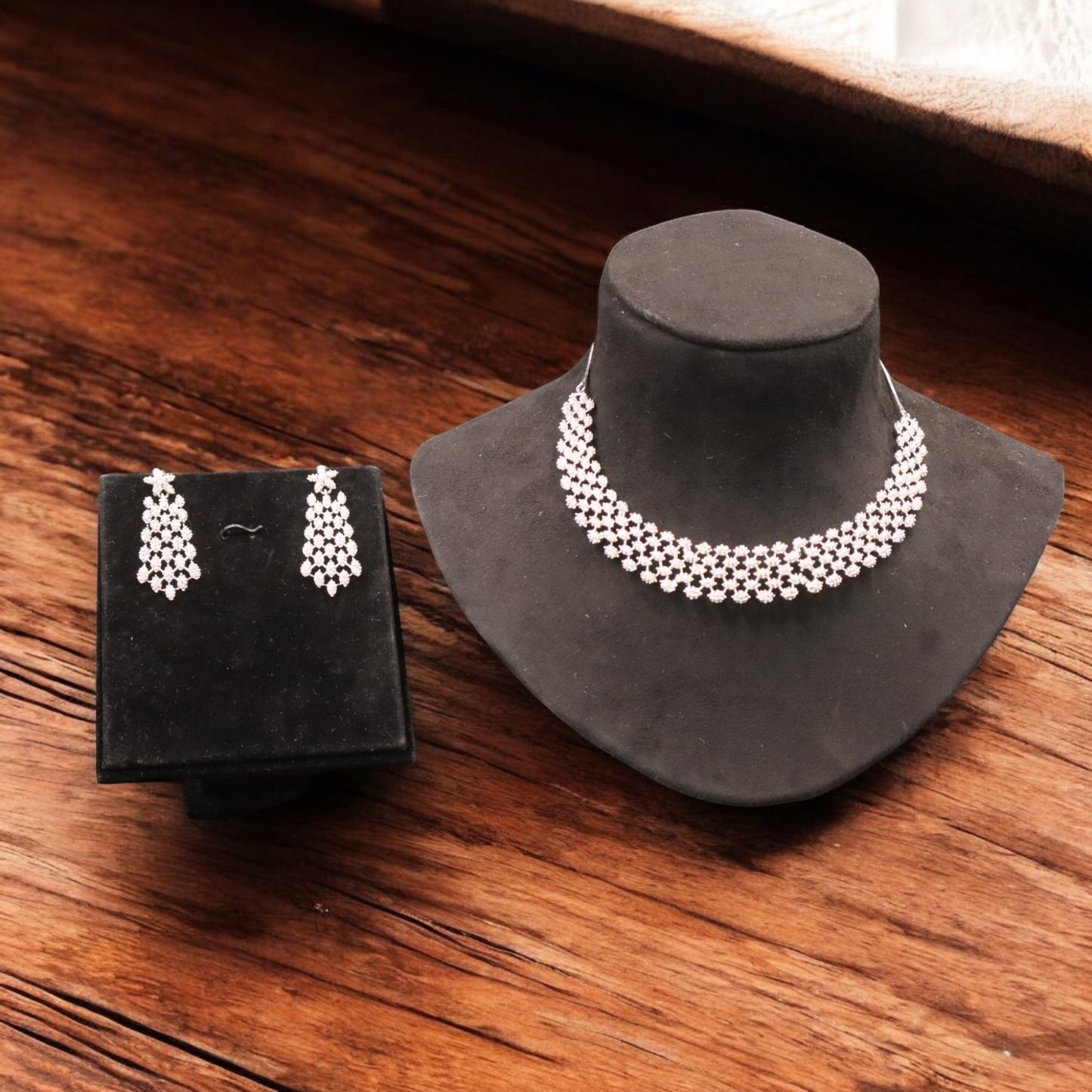 Silvery Dhanashree American Diamond Necklace set