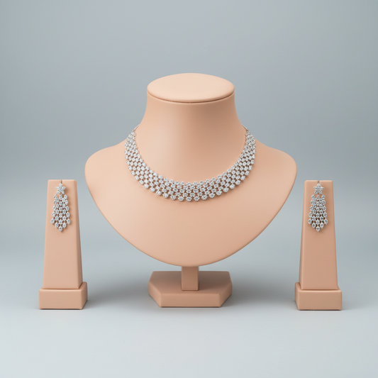 Silvery Dhanashree American Diamond Necklace set