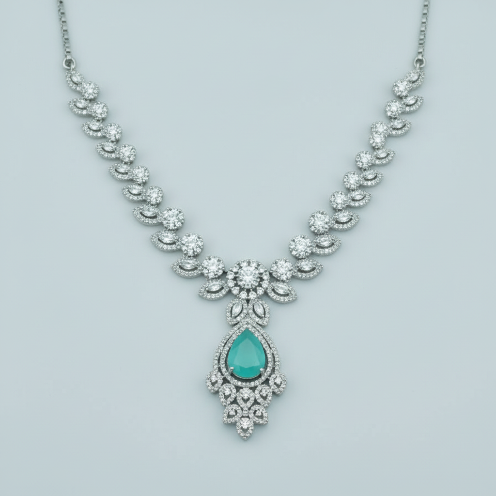 Turquoise Bhavana American Diamond Necklace set