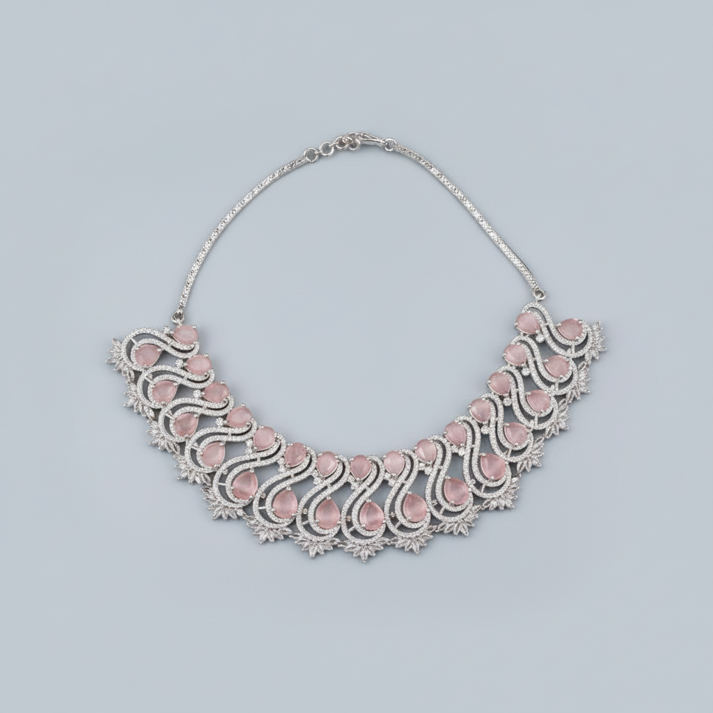 Pink Jayapradha American Diamond Necklace set