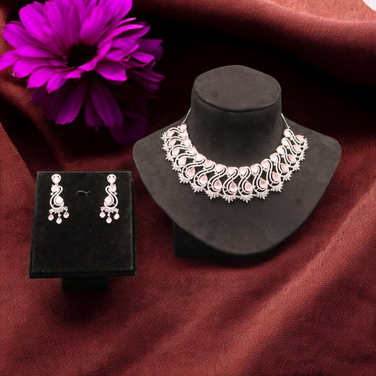 Pink Jayapradha American Diamond Necklace set