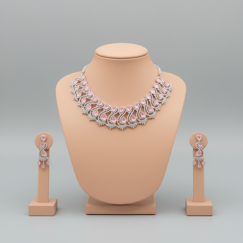 Pink Jayapradha American Diamond Necklace set