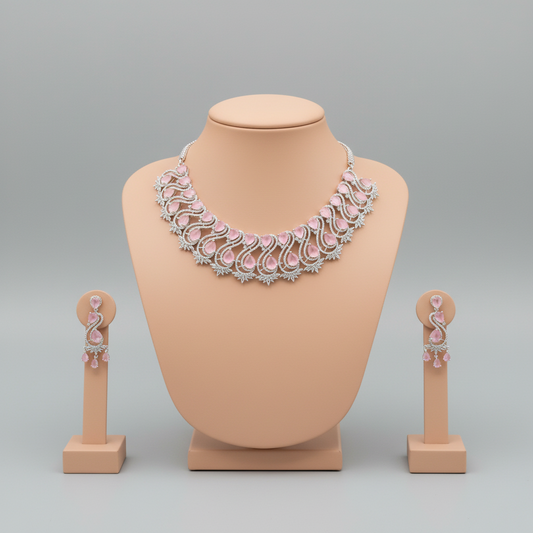 Pink Jayapradha American Diamond Necklace set