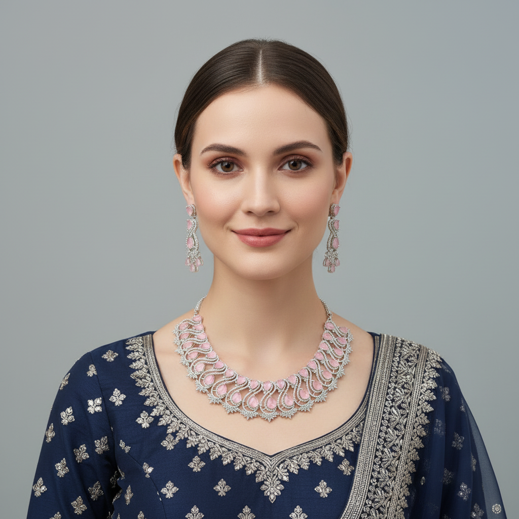 Pink Jayapradha American Diamond Necklace set