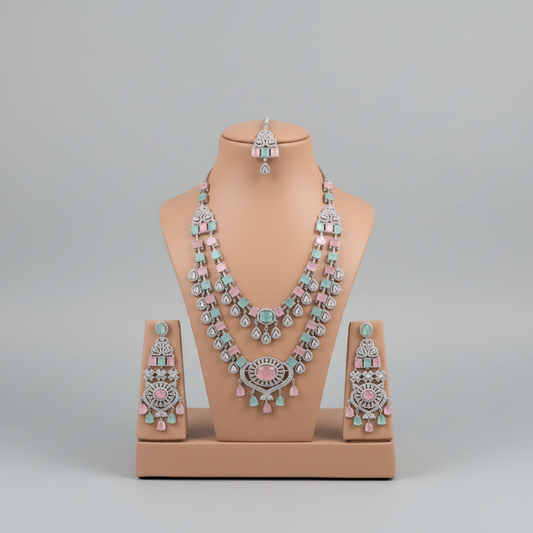 Multicolor Anuradha American Diamond Necklace set with Maangtika