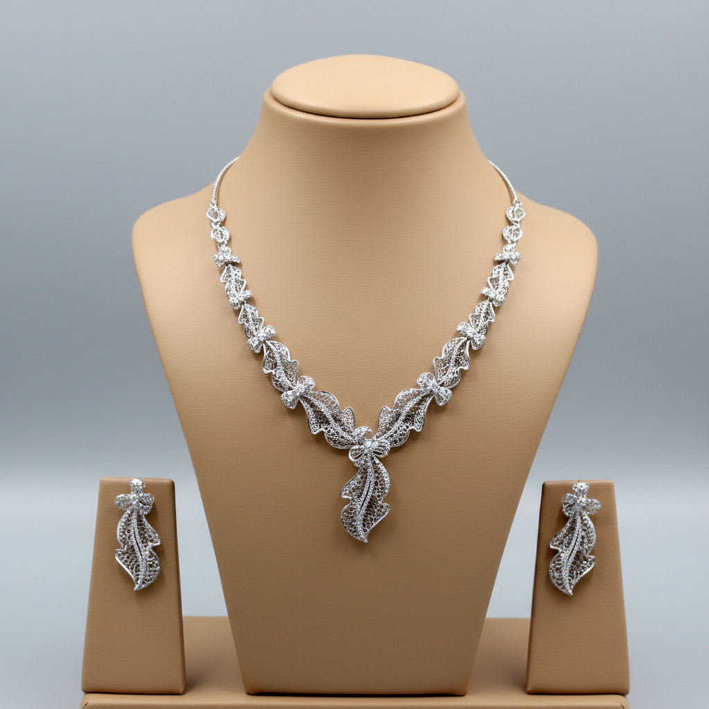 Silvery Medhavi American Diamond Necklace set