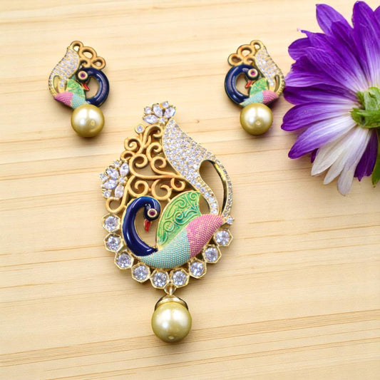 Golden Morni American Diamond Pendant set