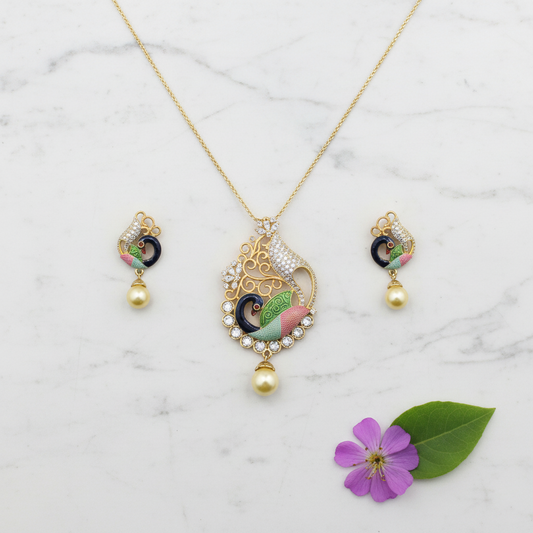 Golden Morni American Diamond Pendant set