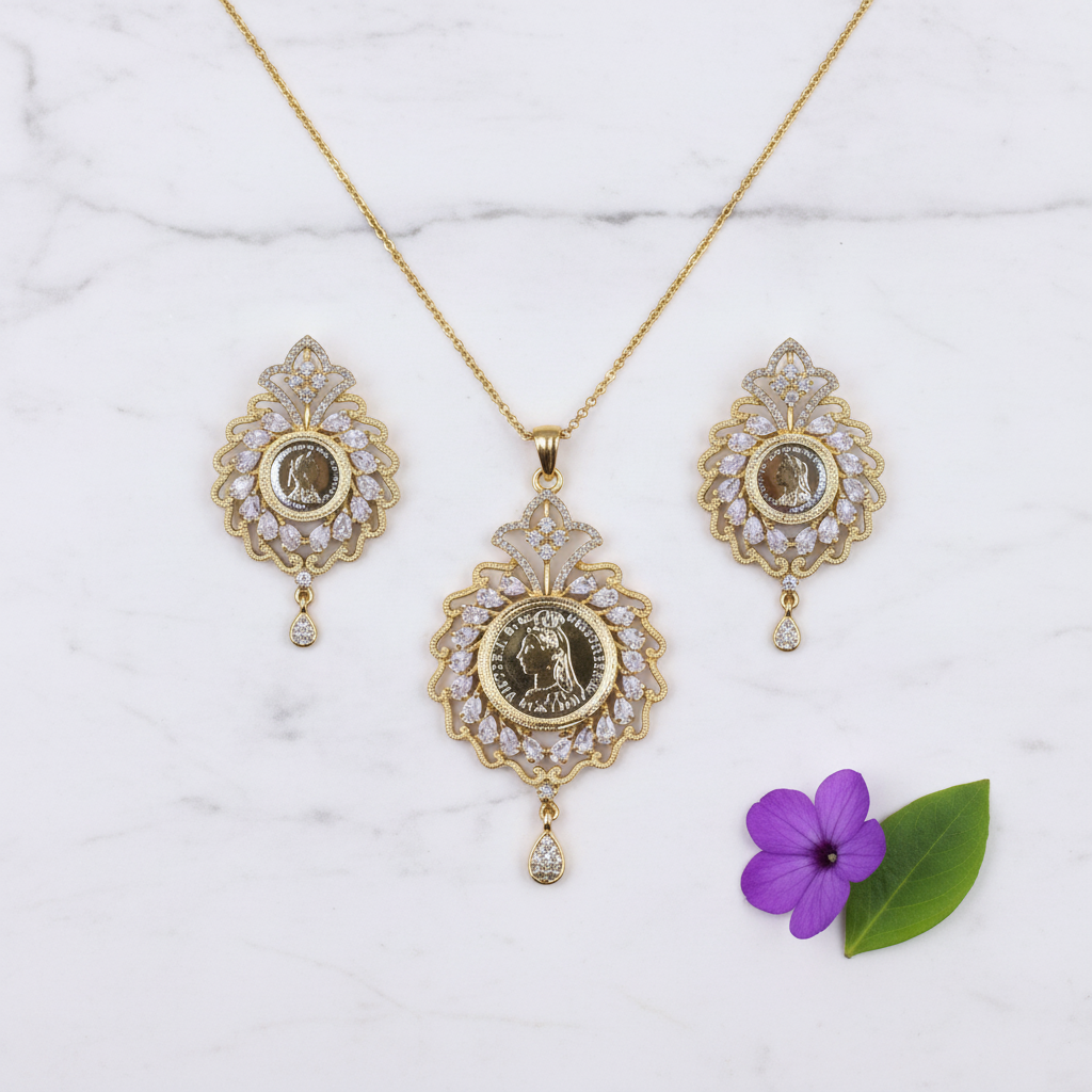 Golden Samriddhi American Diamond Pendant set