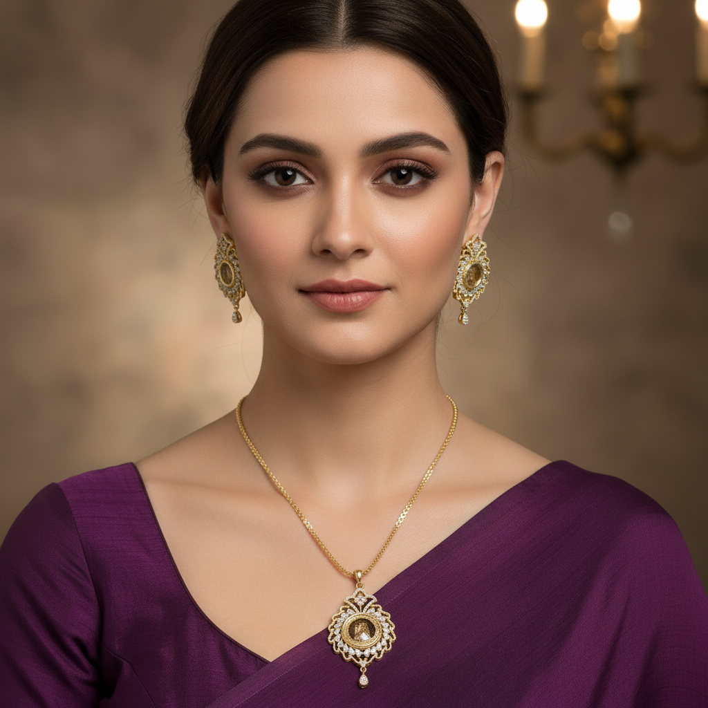 Golden Samriddhi American Diamond Pendant set