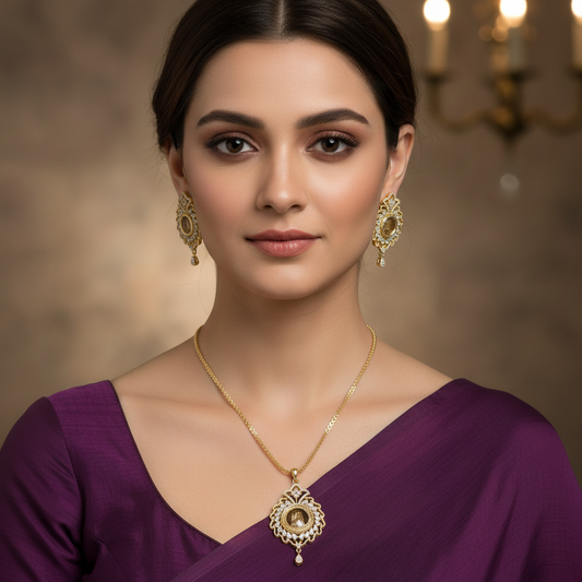 Golden Samriddhi American Diamond Pendant set