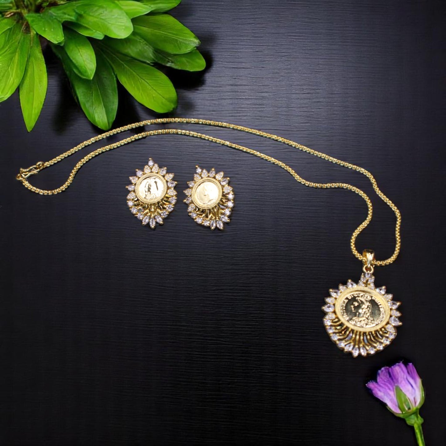 Golden Aarna American Diamond Pendant set