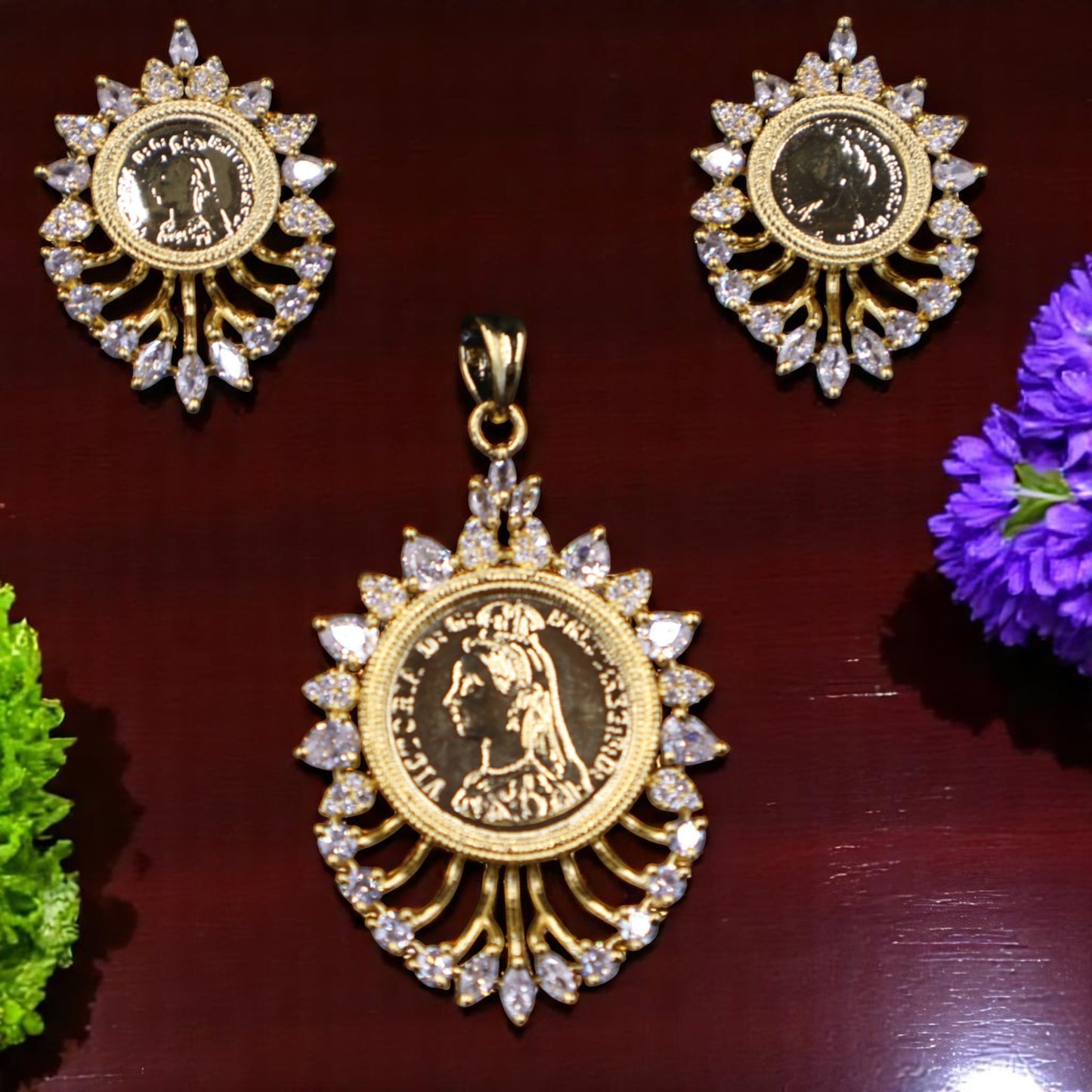 Golden Aarna American Diamond Pendant set