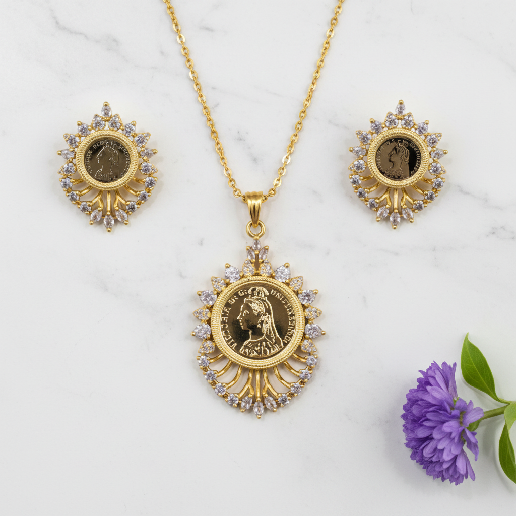 Golden Aarna American Diamond Pendant set