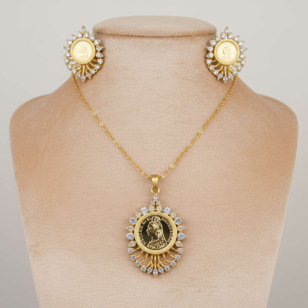Golden Aarna American Diamond Pendant set