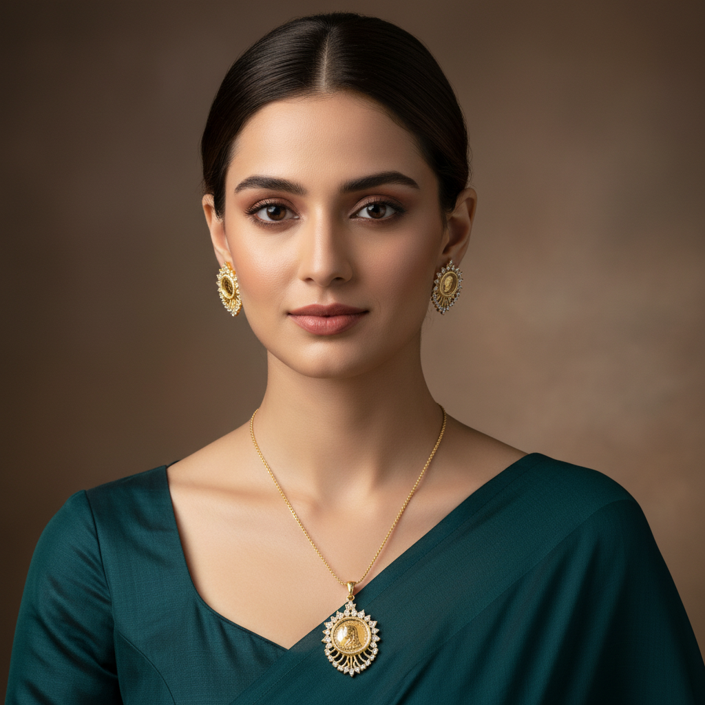 Golden Aarna American Diamond Pendant set