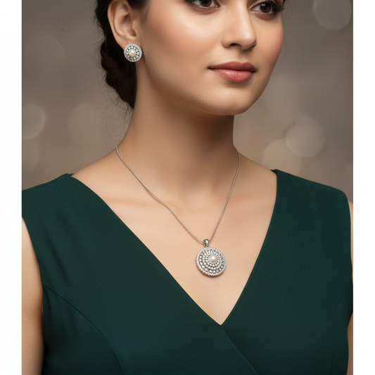 Silvery Shweta American Diamond Pendant set