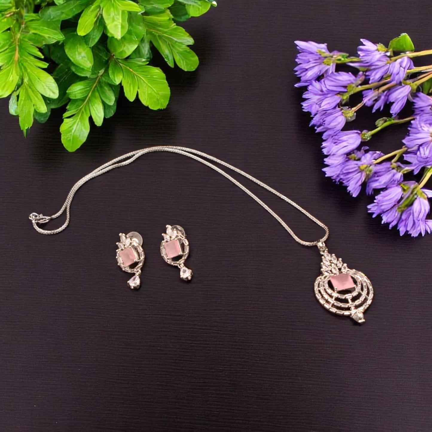 Pink Shreshta American Diamond Pendant set