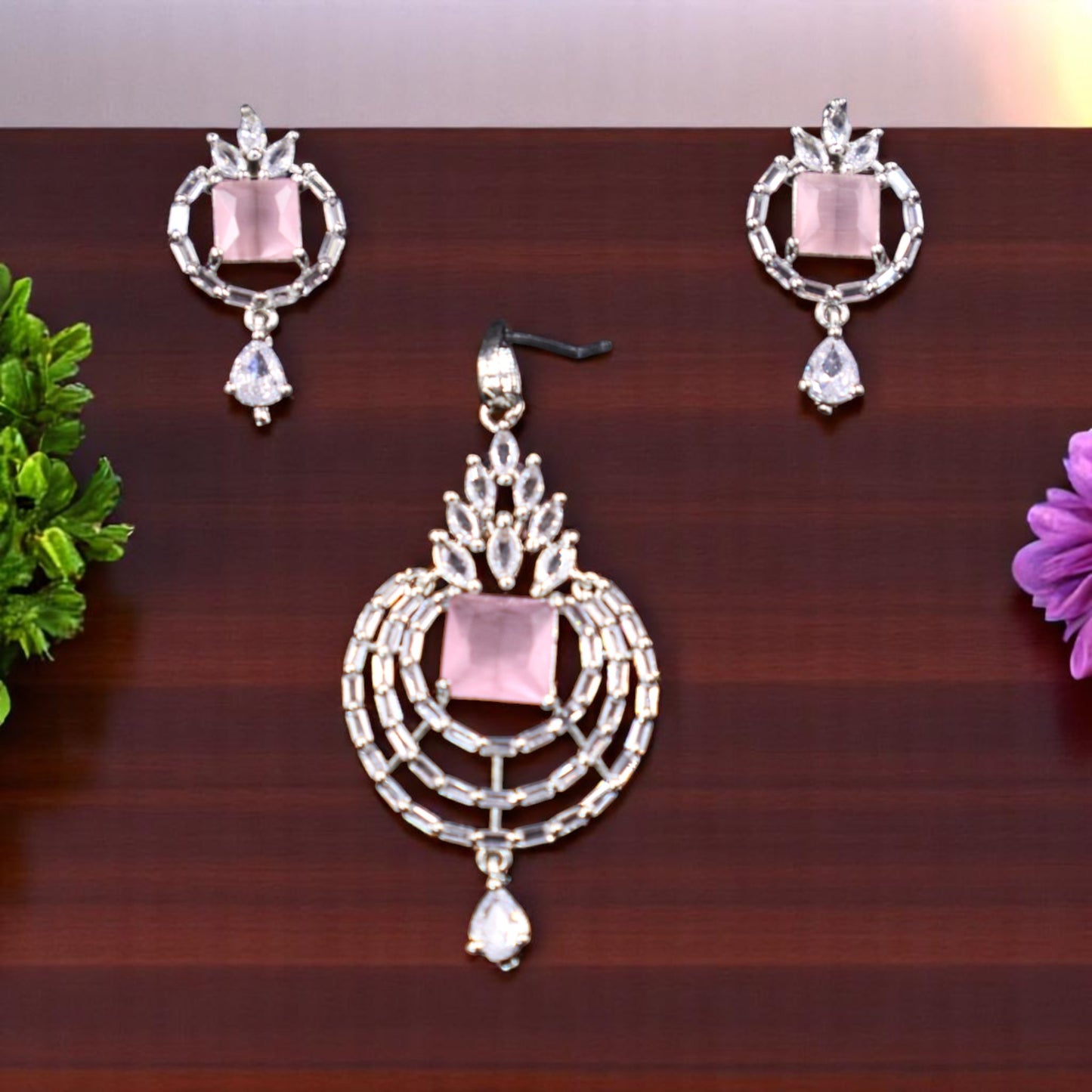 Pink Shreshta American Diamond Pendant set