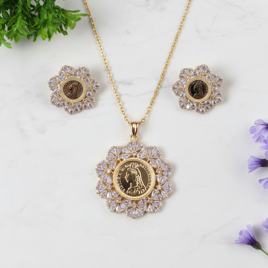 Golden Maitreyi American Diamond Pendant set
