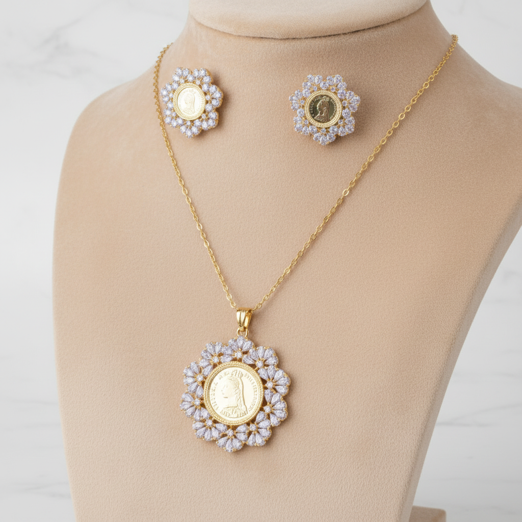 Golden Maitreyi American Diamond Pendant set