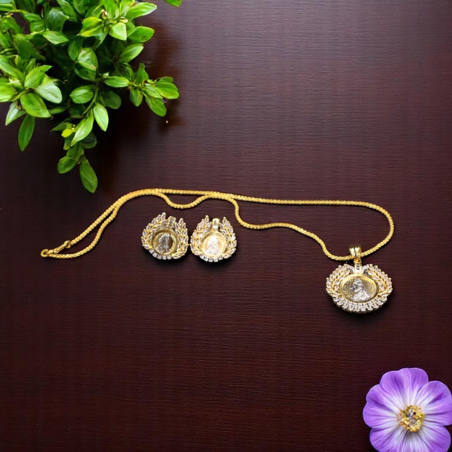 Golden Vedika American Diamond Pendant set