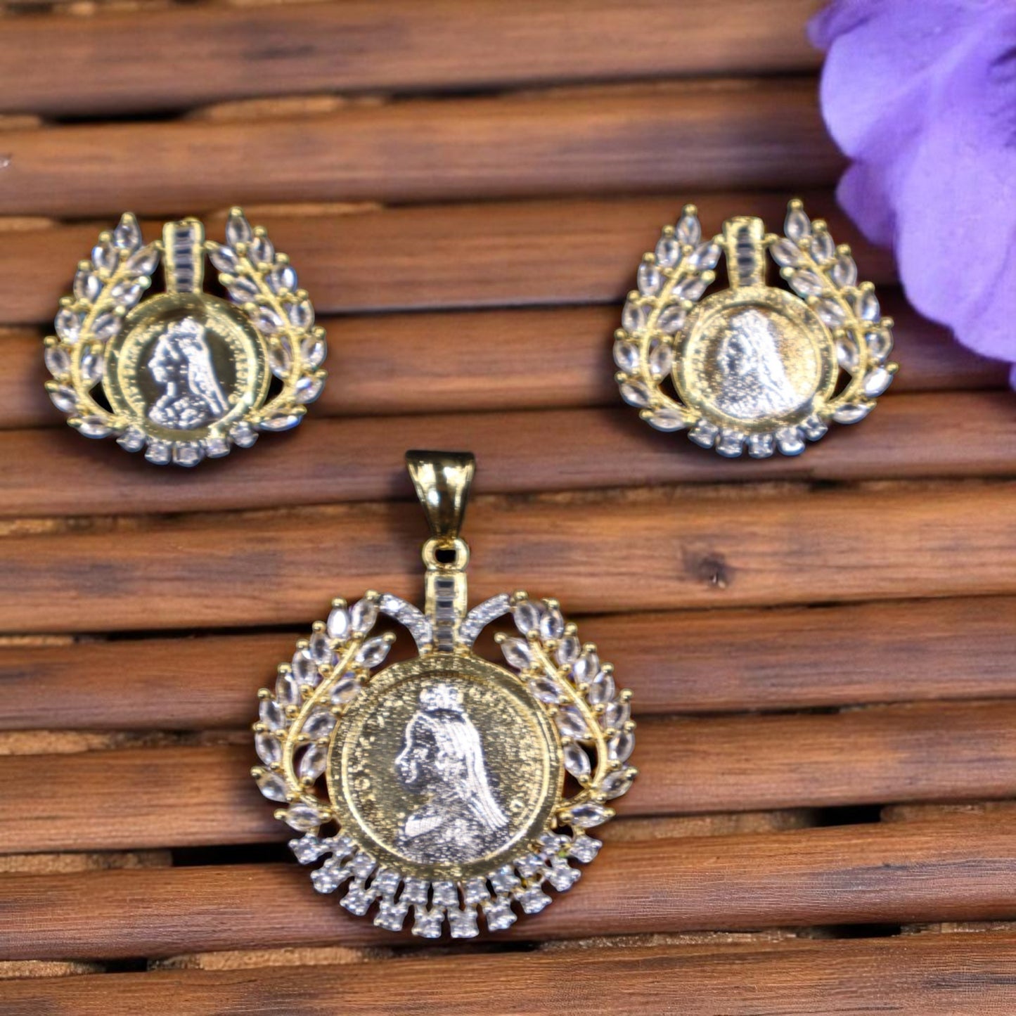 Golden Vedika American Diamond Pendant set