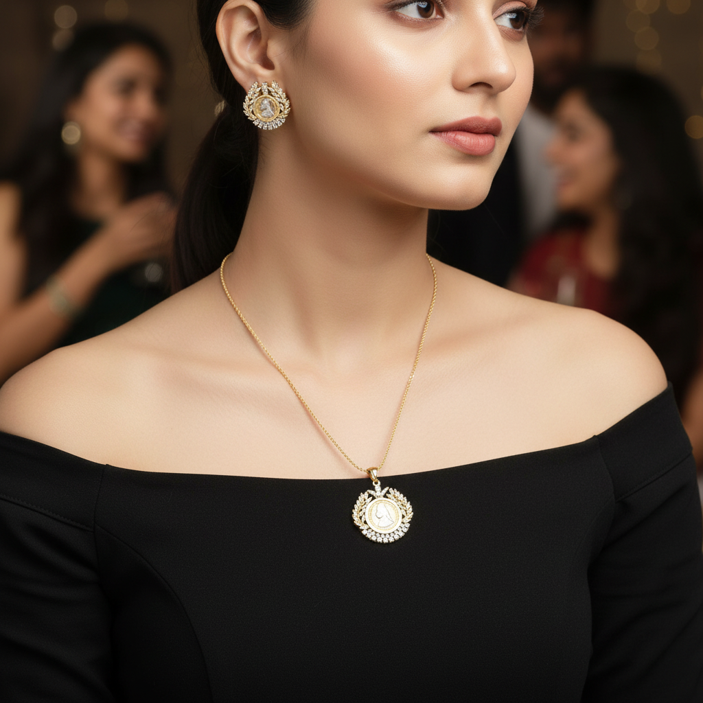 Golden Vedika American Diamond Pendant set