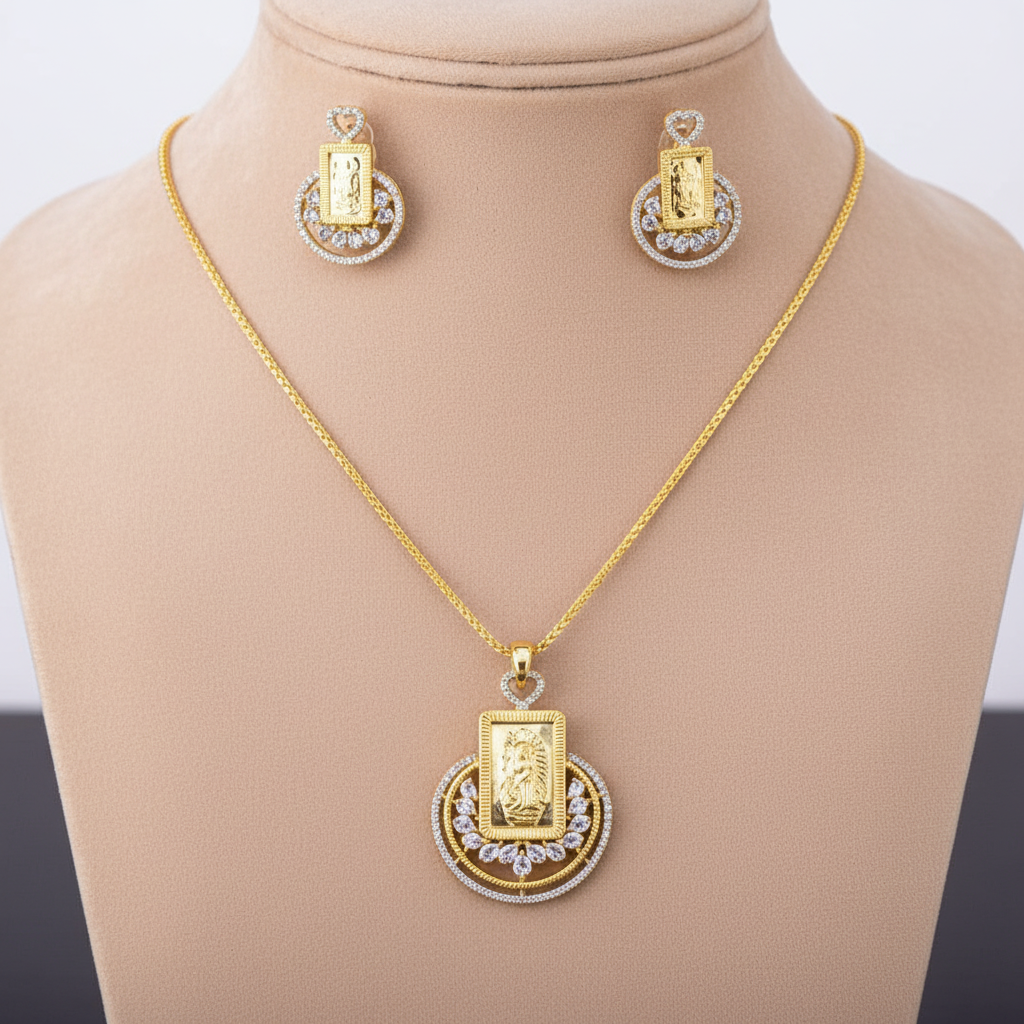 Golden Mridvika American Diamond Pendant set