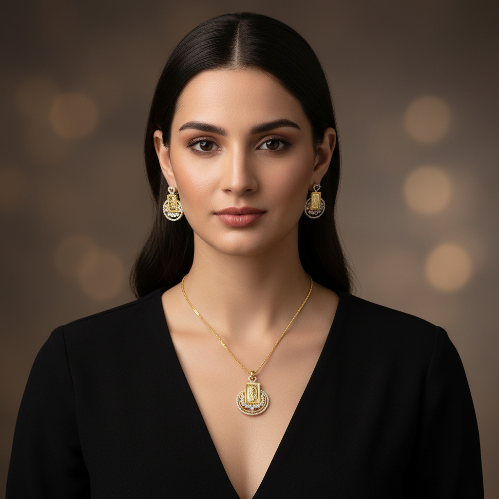 Golden Mridvika American Diamond Pendant set