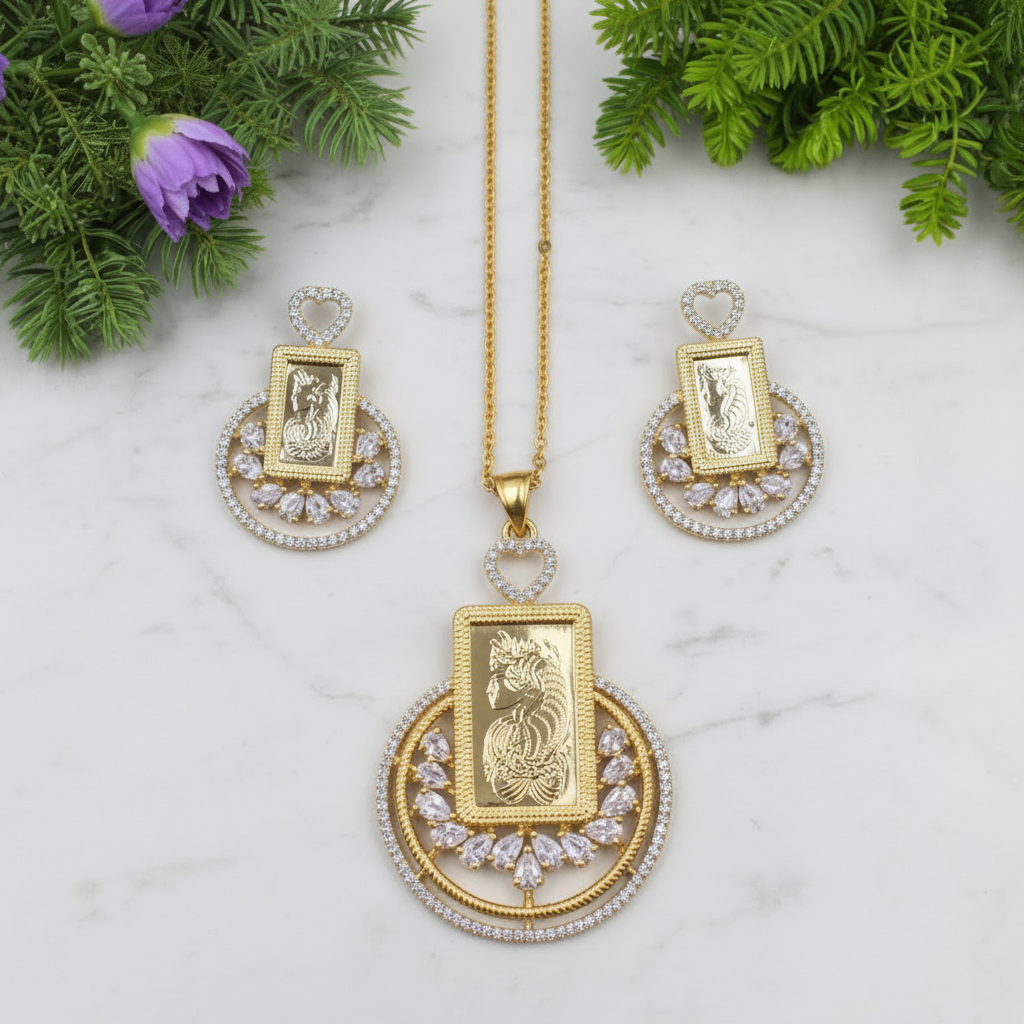 Golden Mridvika American Diamond Pendant set