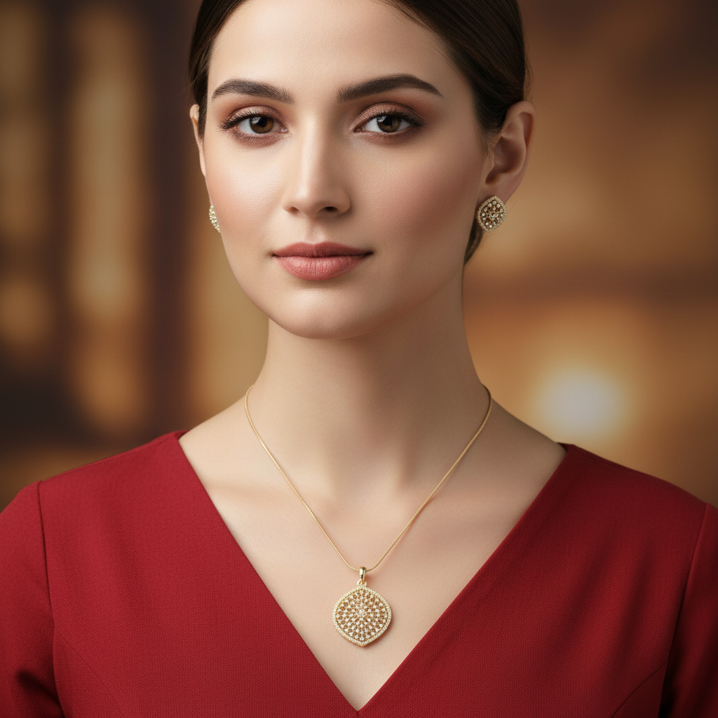 Golden Tvarita American Diamond Pendant set