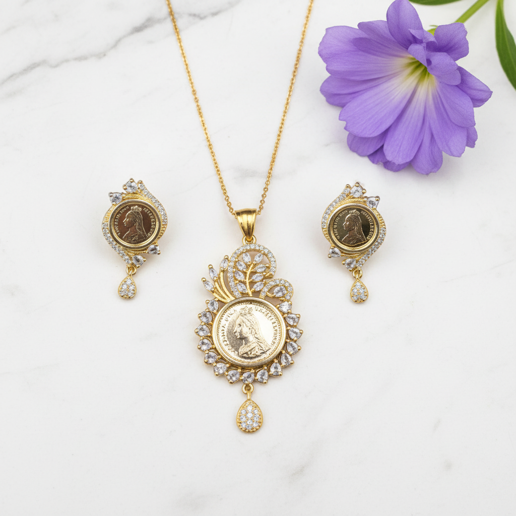 Golden Kavisha American Diamond Pendant set