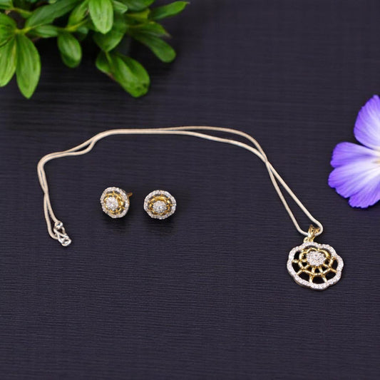 Gold Silvery Rashmika American Diamond Pendant set