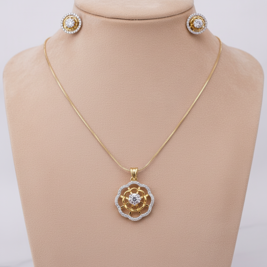 Gold Silvery Rashmika American Diamond Pendant set