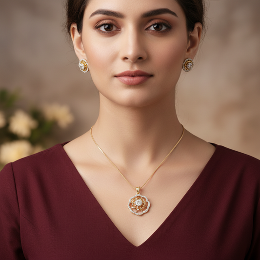 Gold Silvery Rashmika American Diamond Pendant set