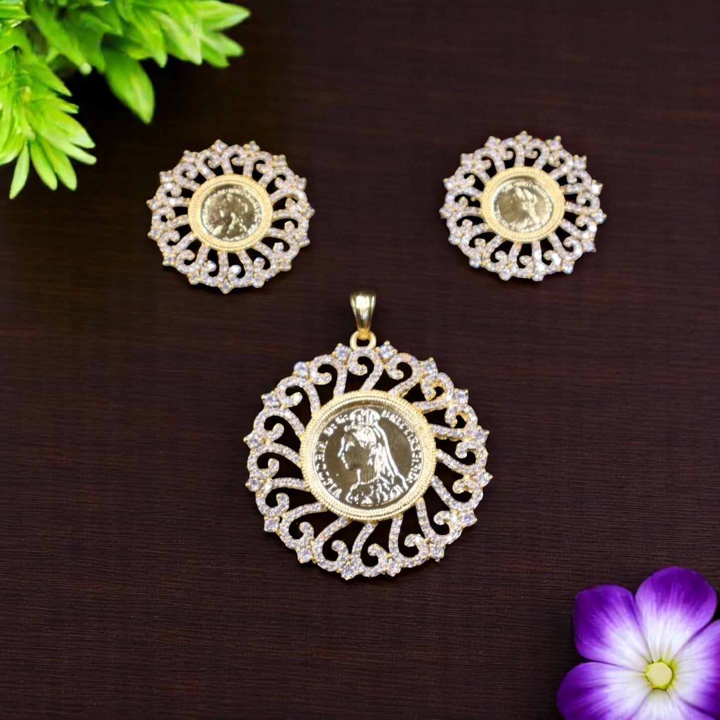 Golden Charini American Diamond Pendant set