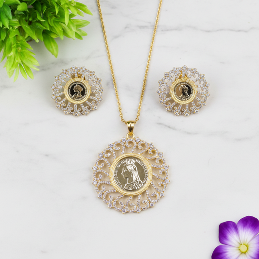 Golden Charini American Diamond Pendant set