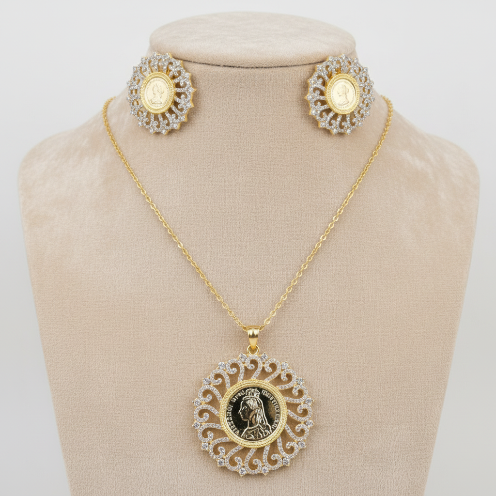 Golden Charini American Diamond Pendant set