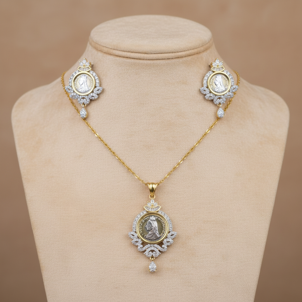 Golden Niranjana American Diamond Pendant set
