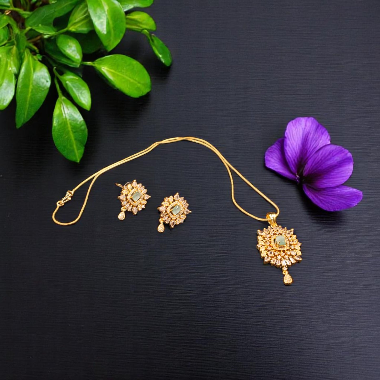 Turquoise Anandita American Diamond Pendant set