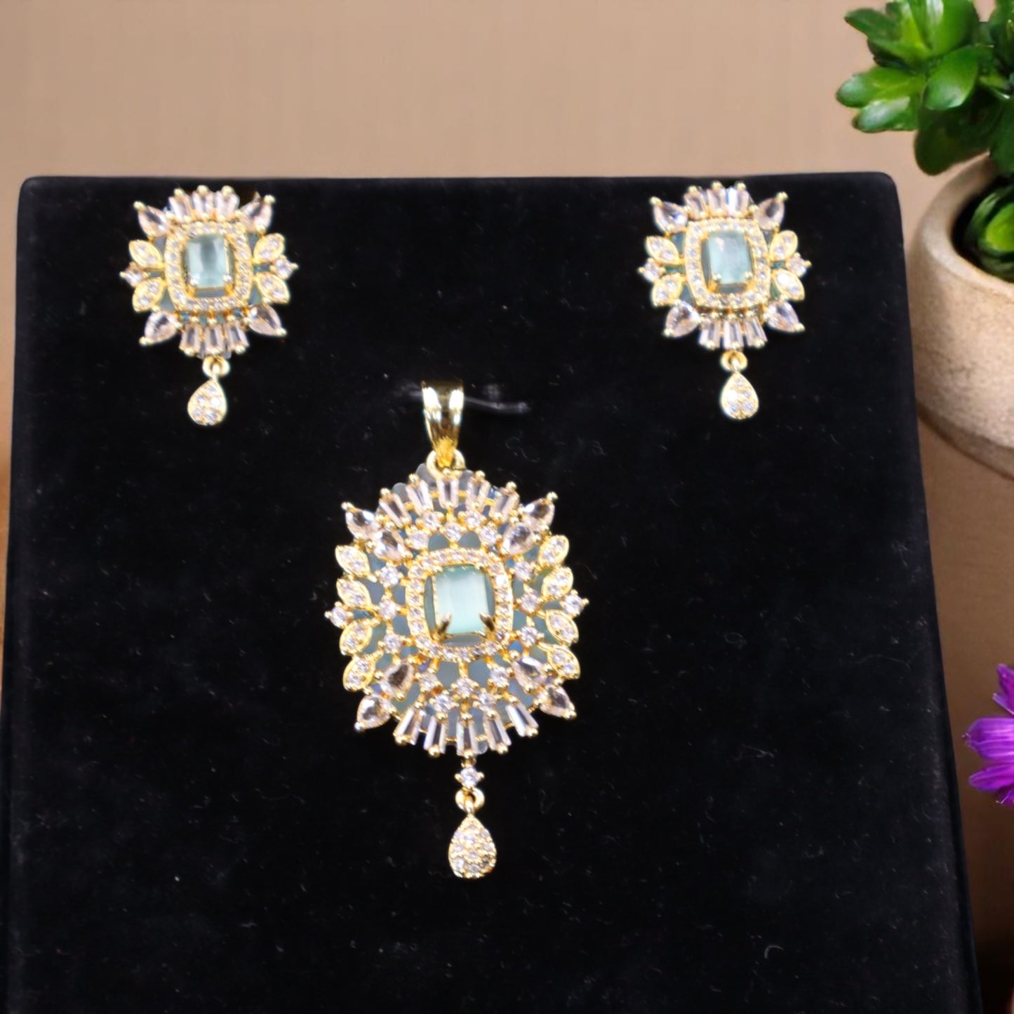 Turquoise Anandita American Diamond Pendant set