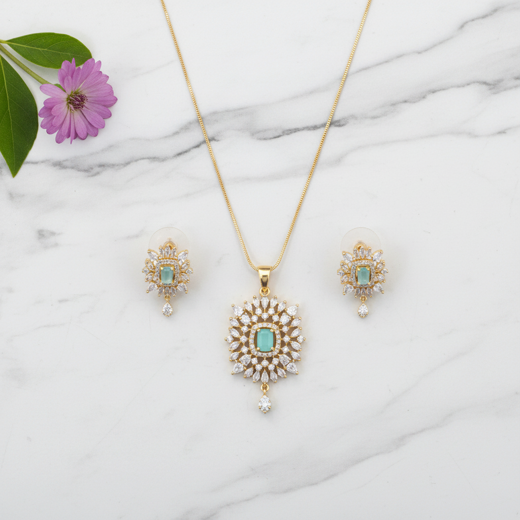 Turquoise Anandita American Diamond Pendant set