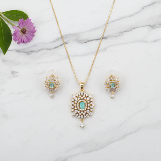 Turquoise Anandita American Diamond Pendant set