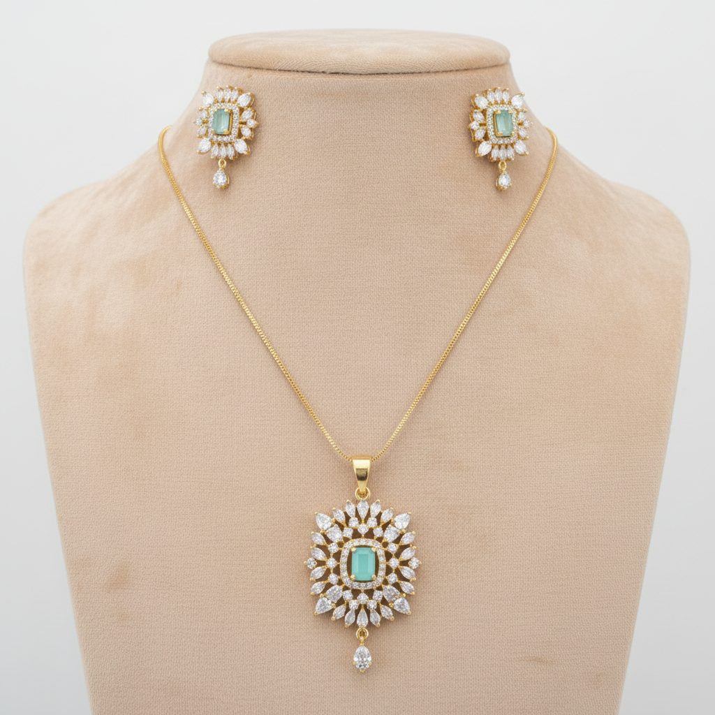 Turquoise Anandita American Diamond Pendant set