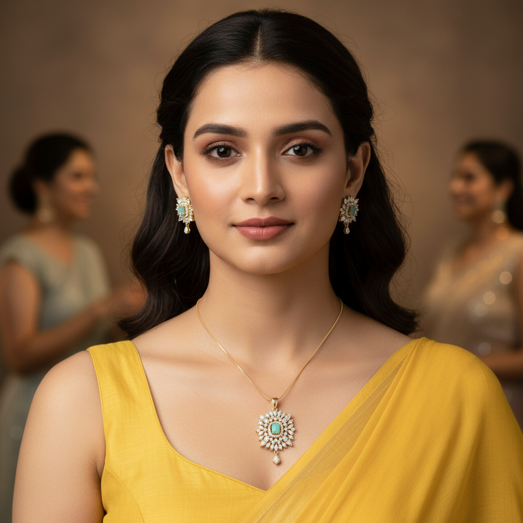 Turquoise Anandita American Diamond Pendant set