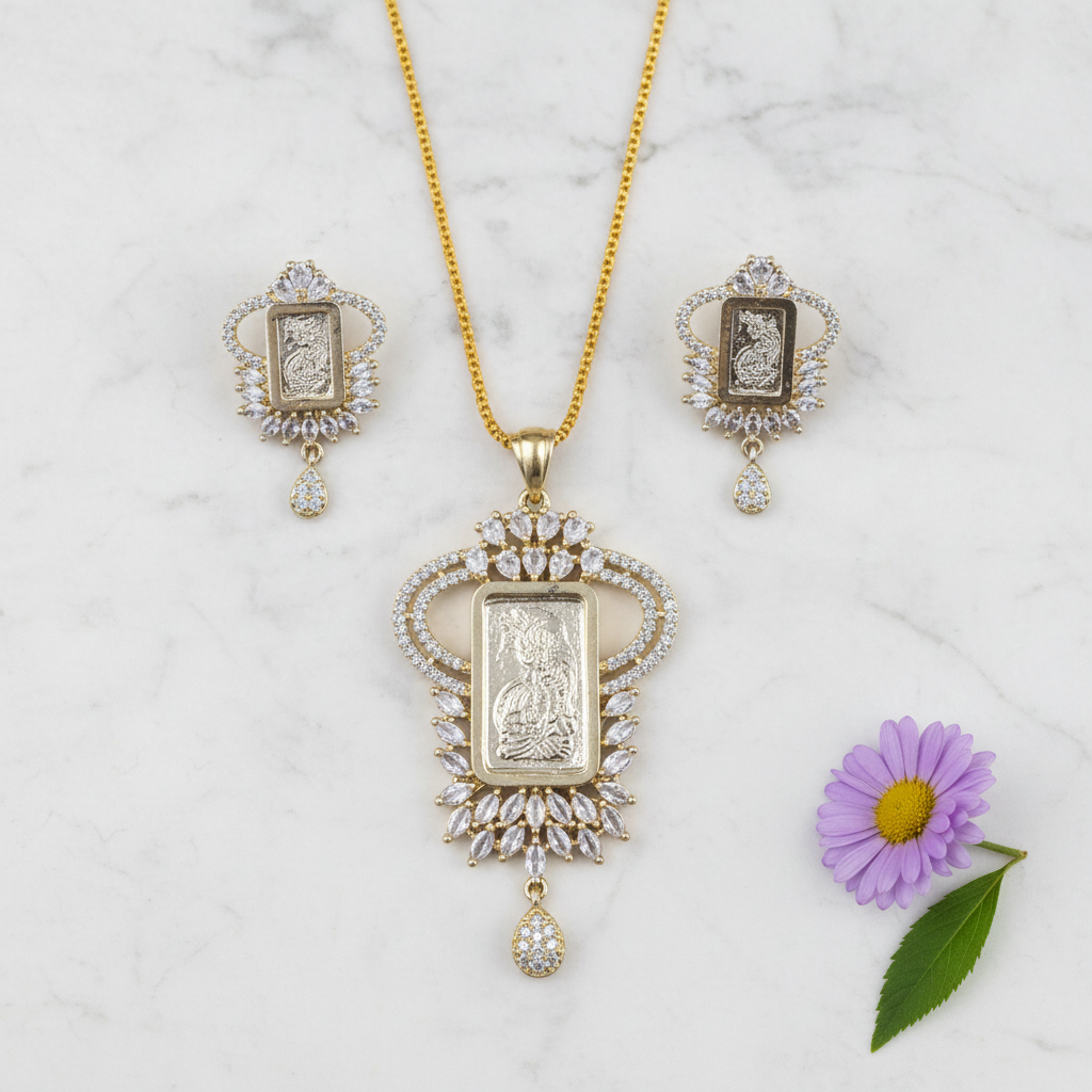 Golden Yuktika American Diamond Pendant set