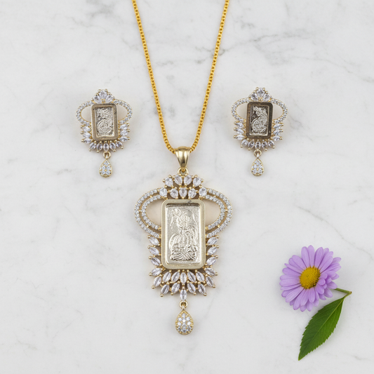 Golden Yuktika American Diamond Pendant set