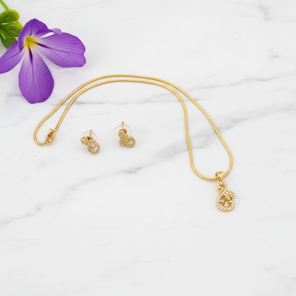 Golden Ojasvini  American Diamond Pendant set